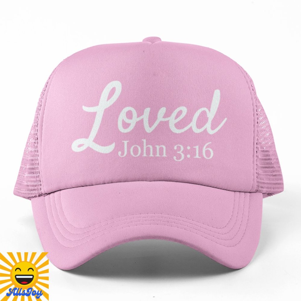 LOVED JOHN 3:16 Foam Trucker Hat Snapback Cap Light Pink